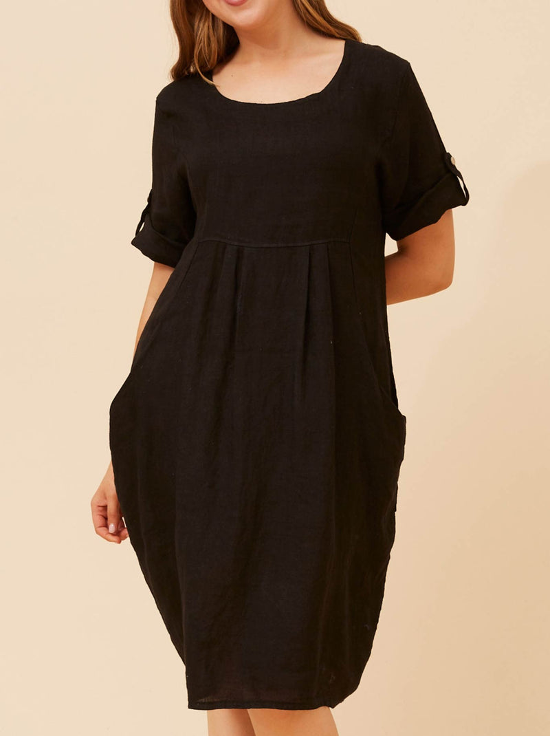 bottega moda linen dresses Bottega Moda | Onassis Dress Linen Abstract Spot Earth Multi