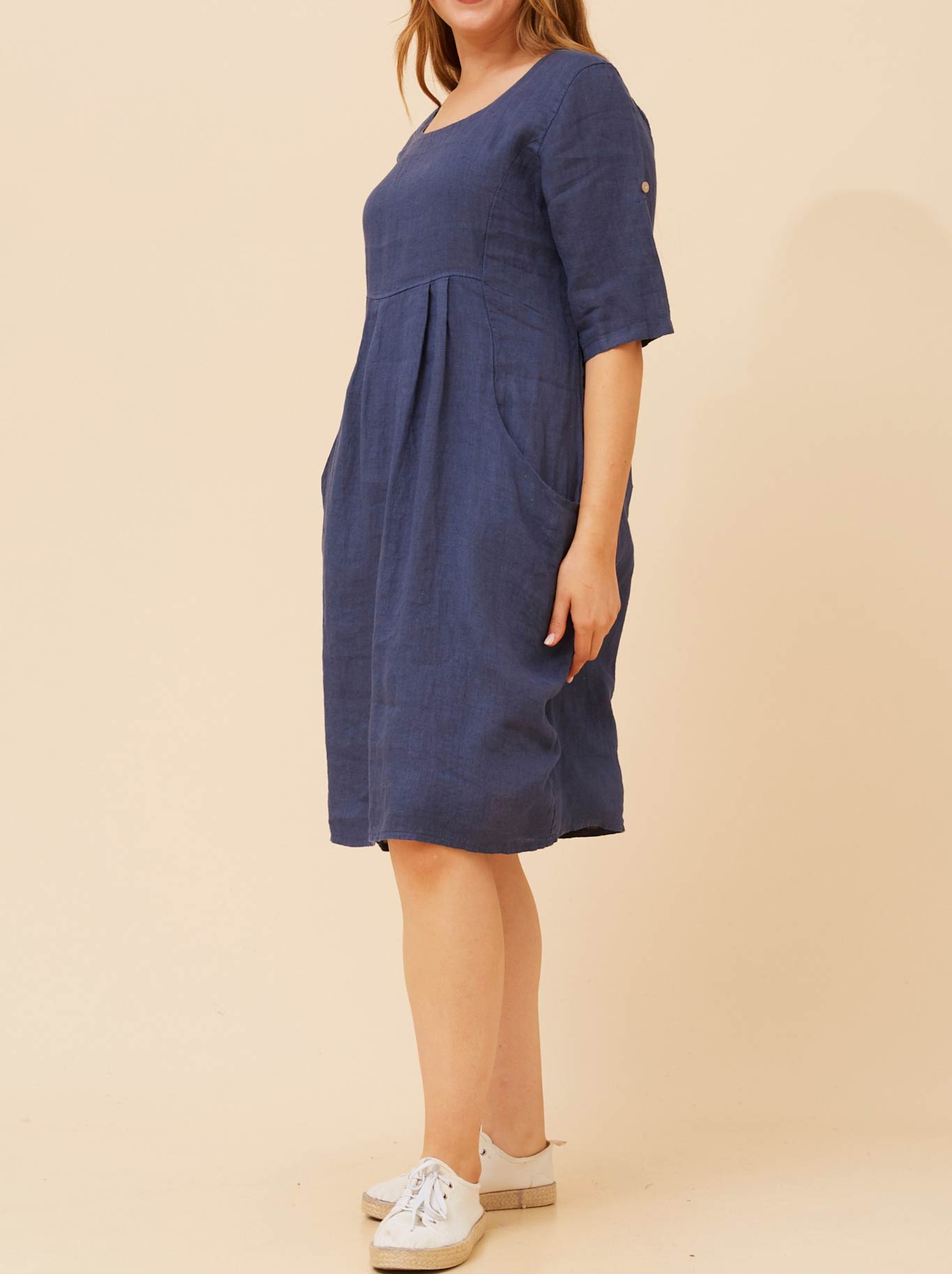 BOTTEGA MODA LINEN DRESS WITH SIDE POCKETS