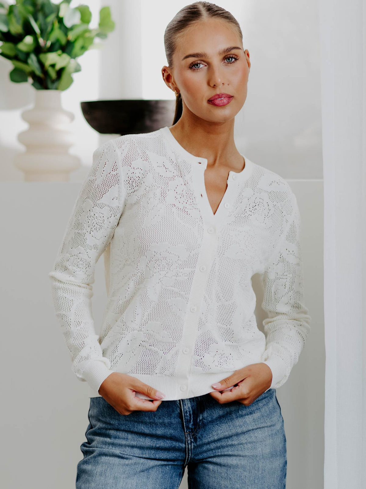 BRIDGE & LORD LACY KNIT CARDI