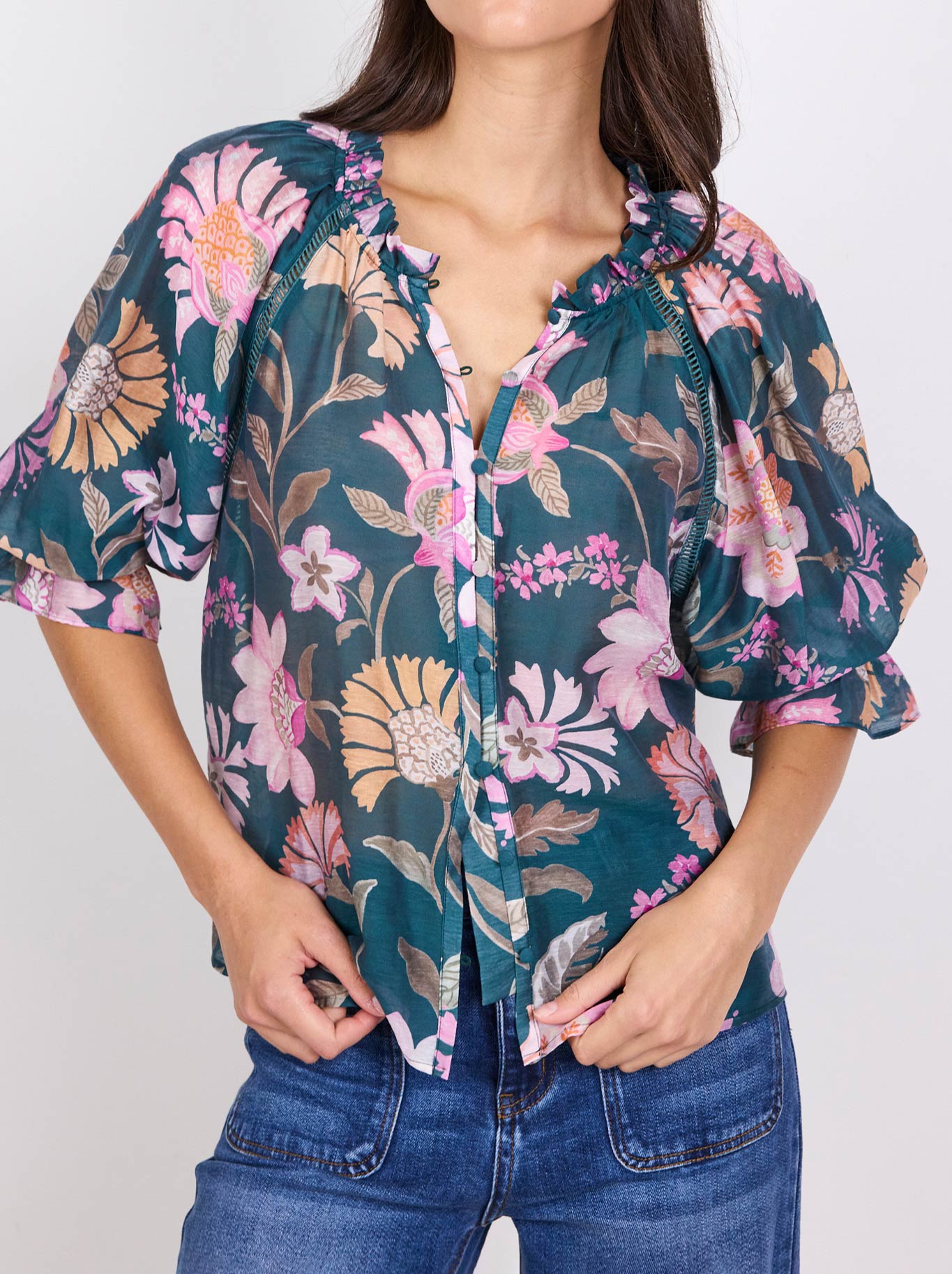 BY ROSA ENCOUNTER GATHERED BUTTON TOP