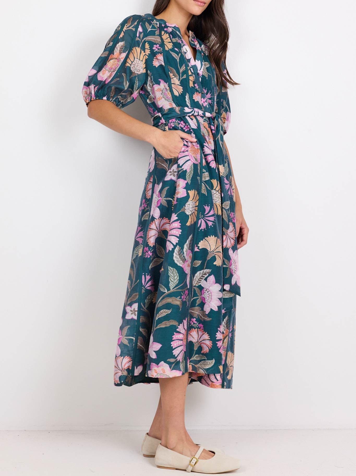 BY ROSA INTUITION PUFF SLEEVE MAXI DRESS