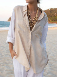 HUT CONTRAST SLEEVE LINEN SHIRT