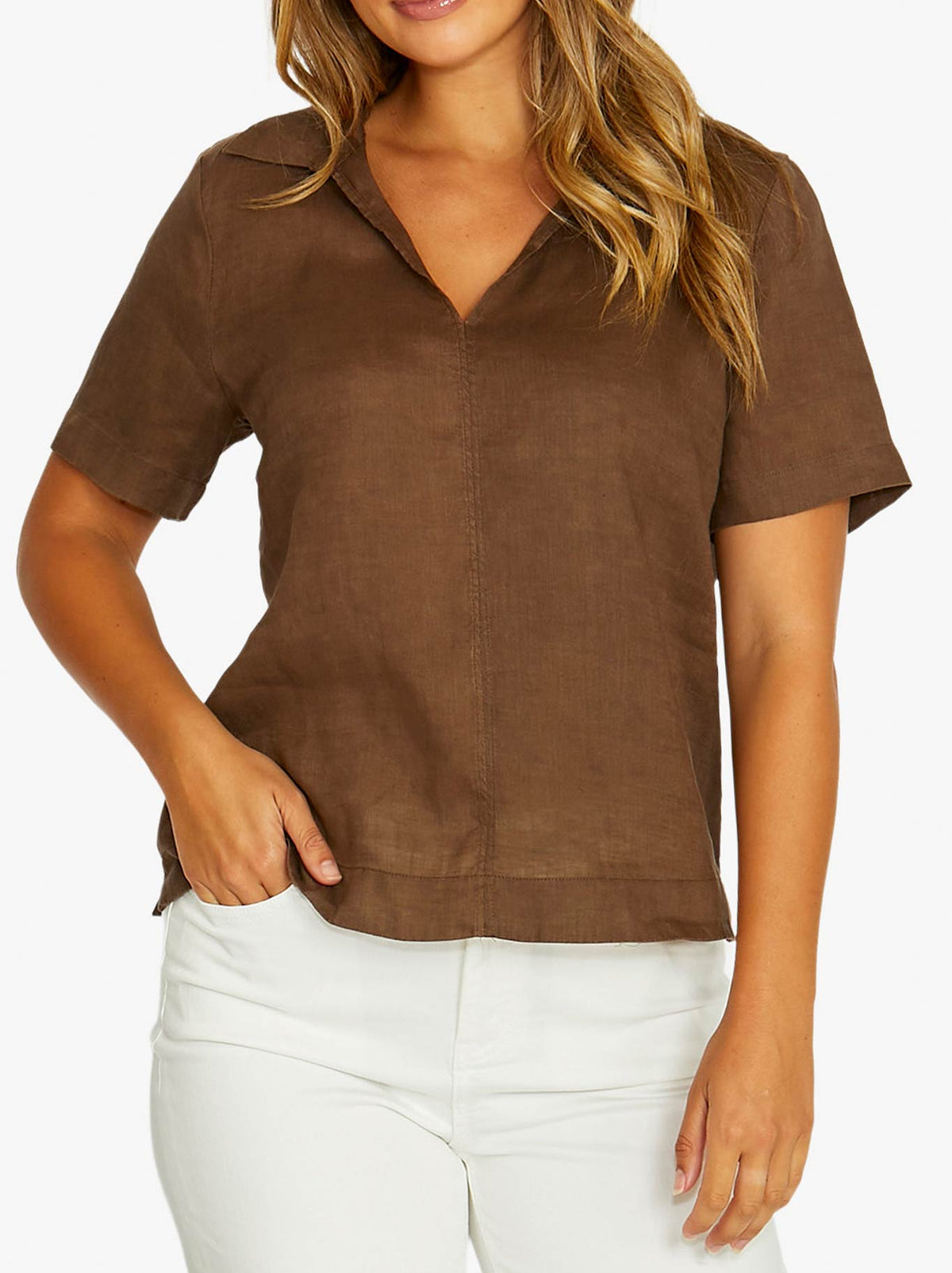 JUMP OPEN COLLAR SHORT SLEEVE TOP