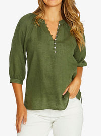 JUMP RAGLAN BUTTON NECK TOP