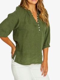 JUMP RAGLAN BUTTON NECK TOP