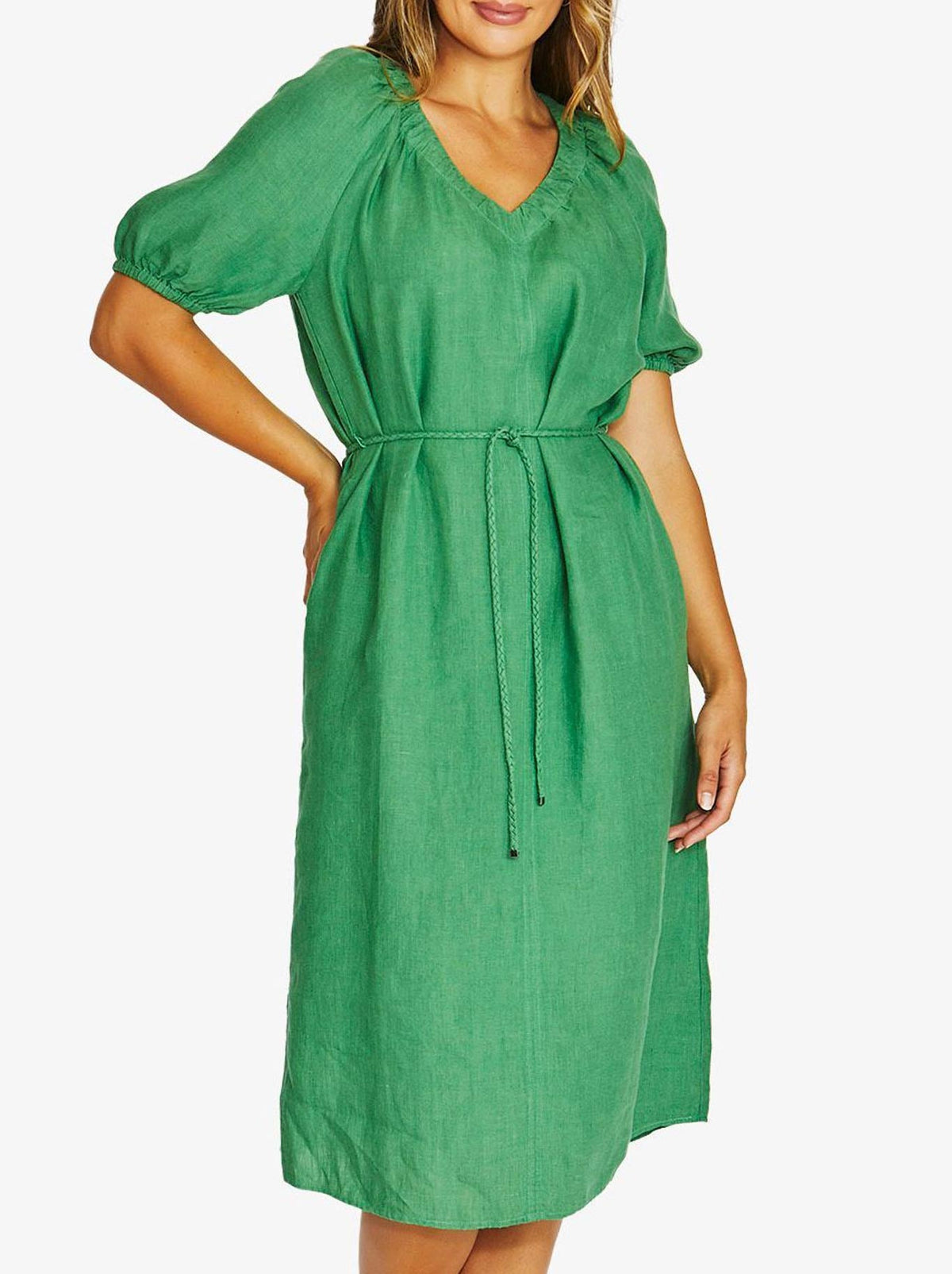 JUMP GATHER V NECK DRESS