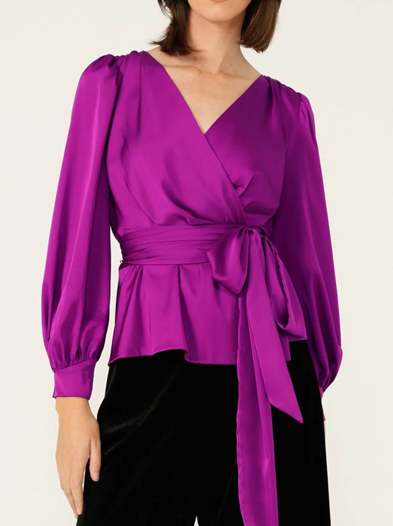 SACHA DRAKE SATIN FAUX WRAP TOP