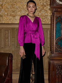 SACHA DRAKE SATIN FAUX WRAP TOP