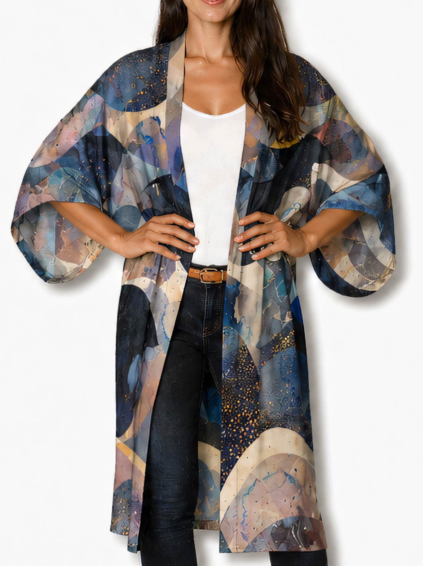 THE ARTISTS LABEL CELESTIAL WAVES LONG SILK KIMONO
