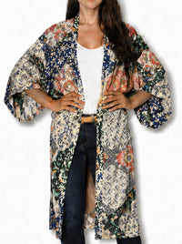 THE ARTISTS LABEL ORIENTAL PATCHWORK LONG SILK KIMONO