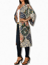 THE ARTISTS LABEL ORIENTAL PATCHWORK LONG SILK KIMONO