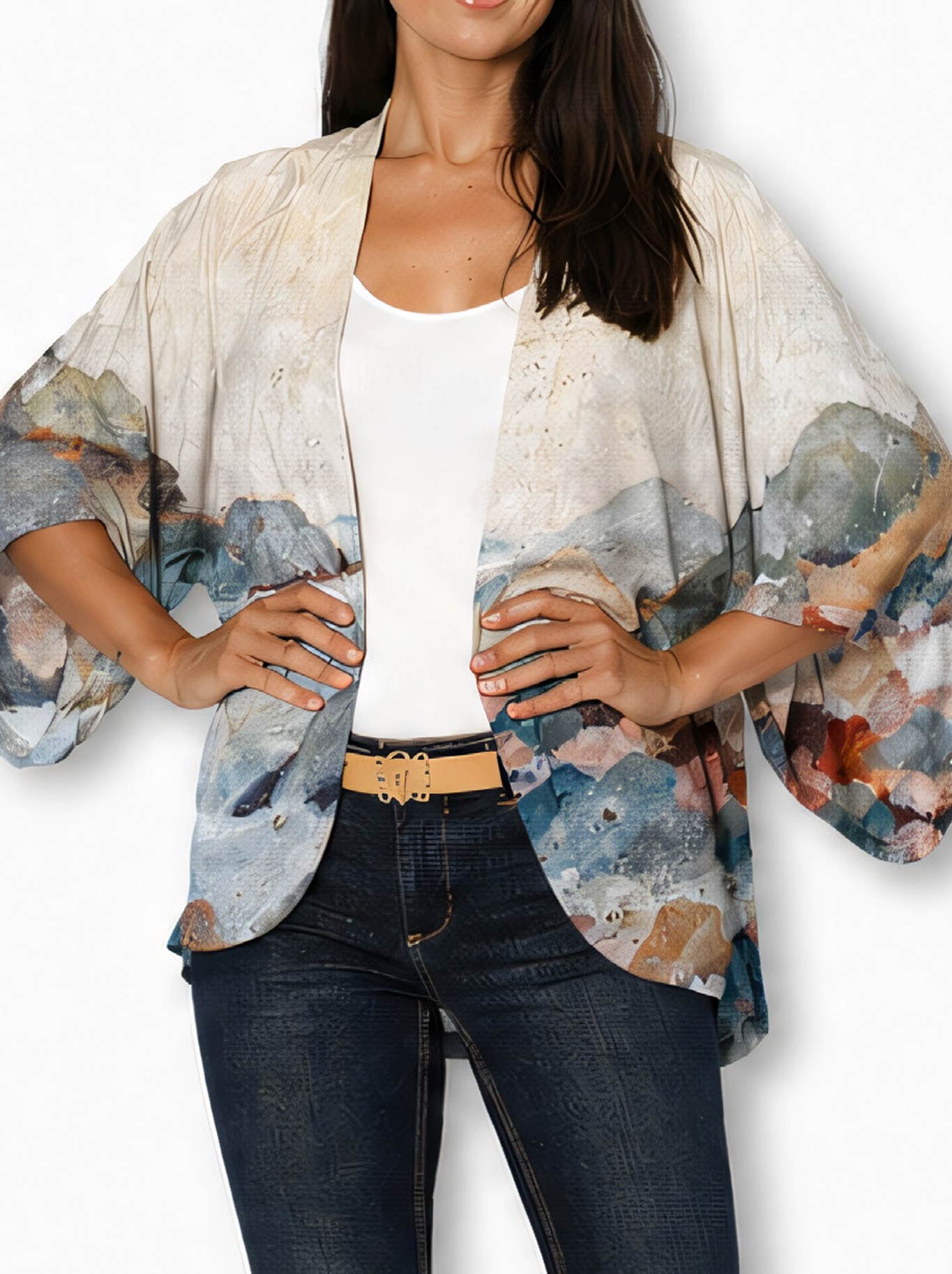 THE ARTISTS LABEL COASTAL MIST SILK KIMONO