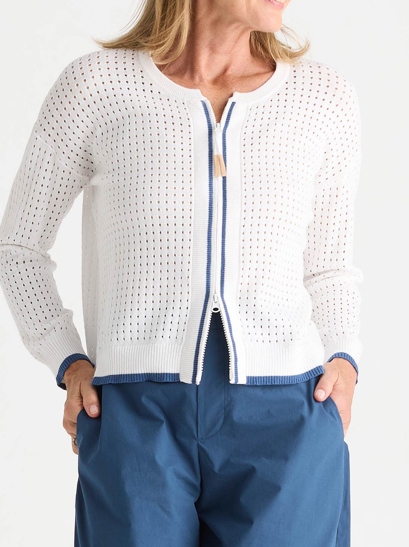 ZAKET & PLOVER POINTELLE ZIP CARDI