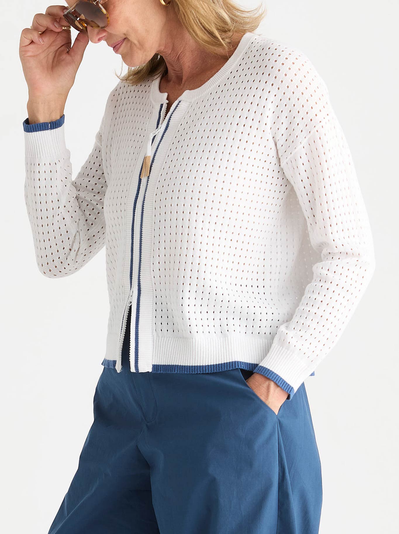 ZAKET & PLOVER POINTELLE ZIP CARDI